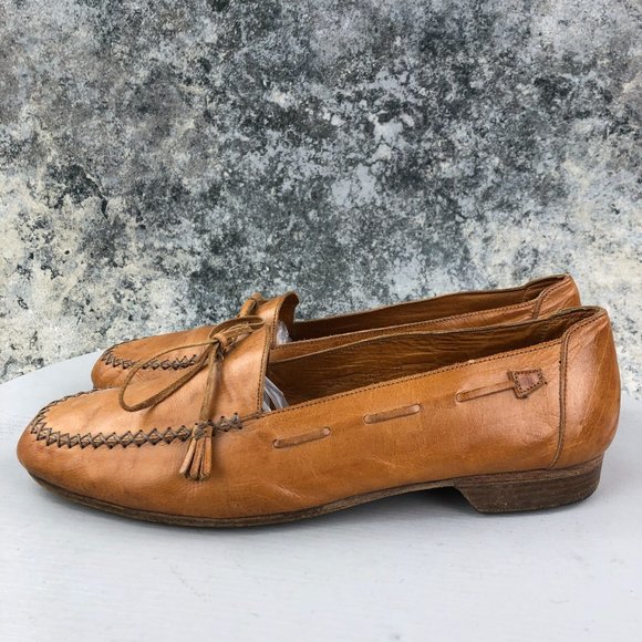 Cole Haan Men's Size 10.5 Brown Closed Moc Toe Tie Detail Slip On Loafers Shoes - Picture 3 of 13